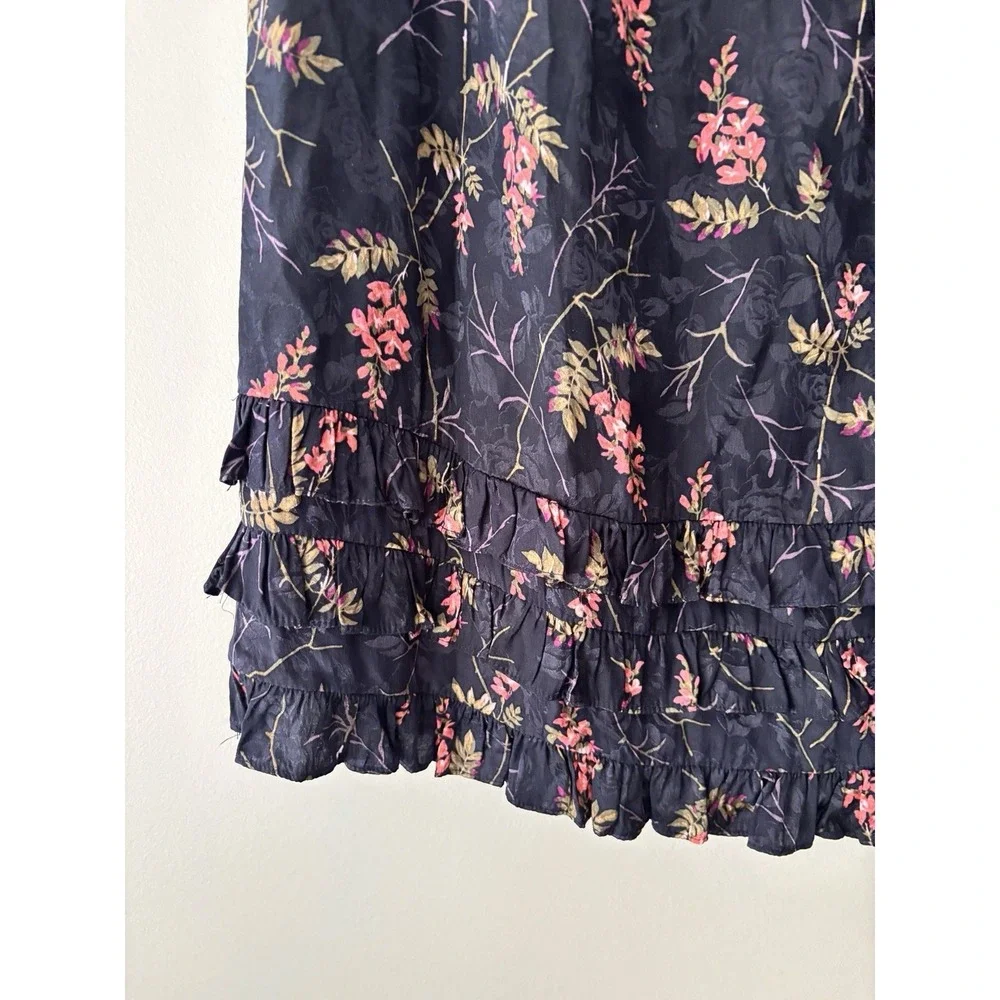 REBECCA TAYLOR Ivie Floral Ruffle Silk Blend Dress In Navy Combo Size 4‎